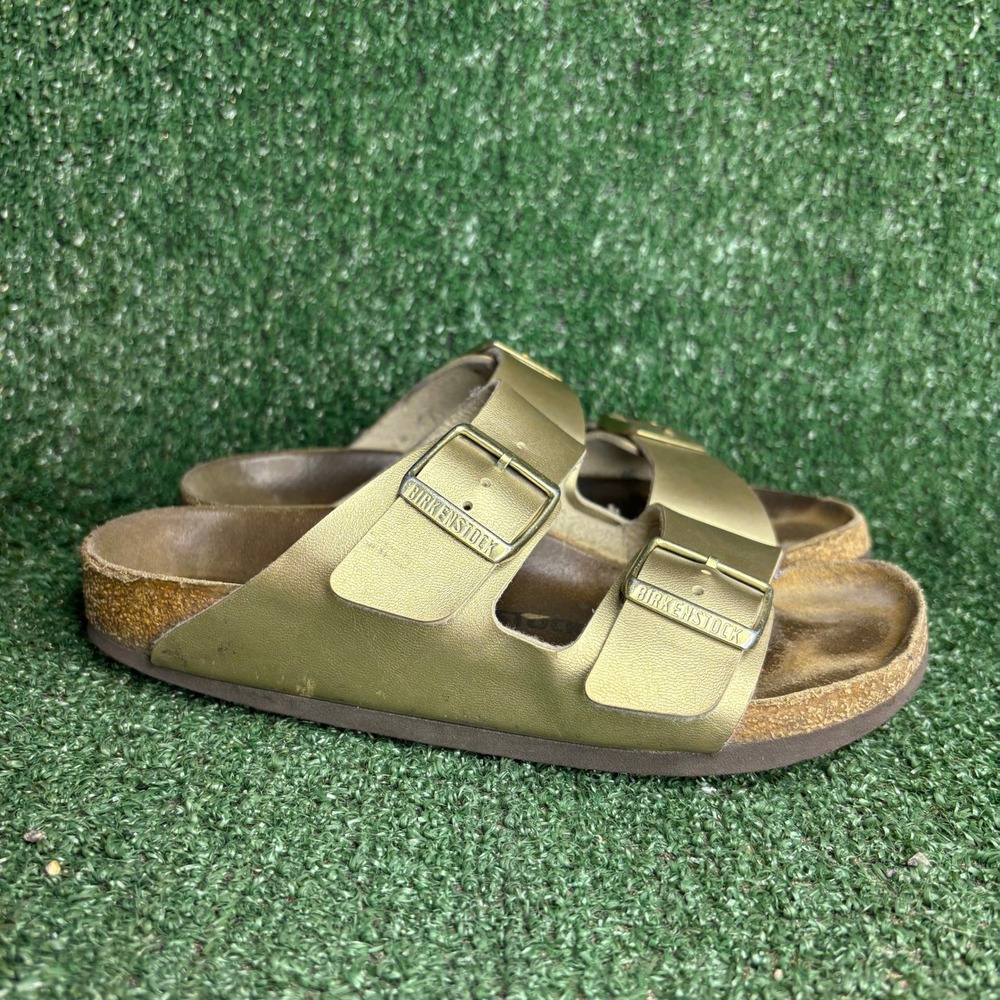 Birkenstock Arizona Metallic Two Strap Buckle Boho Slide Sandals Gold Womens 6.5